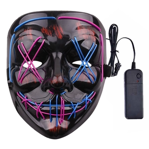 LED light-up mask for Halloween parties with pink and blue glowing neon cross wires