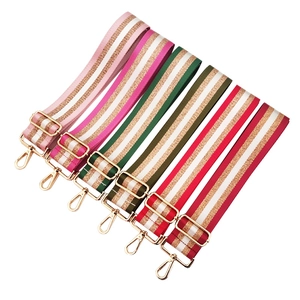 Adjustable Wide Bag Strap Nylon Lurex Stripe Pattern Replacement Shoulder Crossbody Belt With Metal Buckle