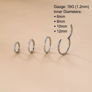Titanium nose ring with cubic zirconia in various sizes 6mm to 12mm for ear and nose piercing