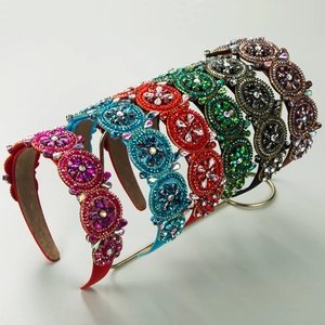 Vintage Baroque Heavy Handcrafted Full Rhinestone Headband For Women Padded Wide Crystal Flower Hair Hoop Elegant Accessories