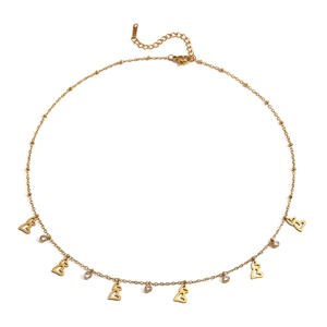 18K gold plated stainless steel necklace with hollow hearts and sparkling zircon stones