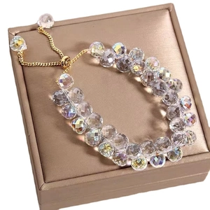 Adjustable AB crystal bead bracelet with faceted sparkling stones and gold slider chain
