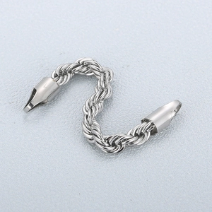 Polished silver stainless steel twist rope chain bracelet with secure clasps