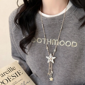 Bohemian leather cord star tassel necklace for women featuring a retro silver metal pendant