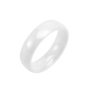 Macro shot of minimalist white ceramic ring with polished curved surface and smooth inner band