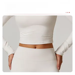 Détails du pantalon de yoga taille haute et haut à manches longues sculptant en tissu ivoire