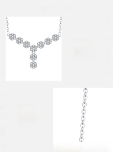 Close-up of S925 sterling silver Y-shaped necklace with 5A grade zircon flower pendant