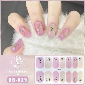 Detail of 5D waterproof gel nail stickers BB-029 with gold star and moon patterns