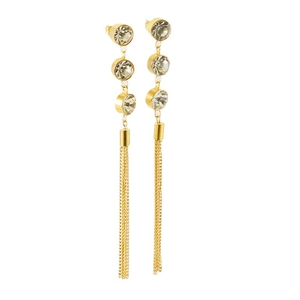 Élégantes boucles d'oreilles longues à glands en plaqué or 18K avec zircons ronds