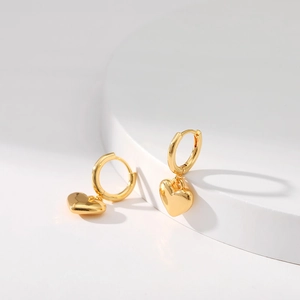 Chic 18K gold plated brass geometric heart pendant hoop earrings for women
