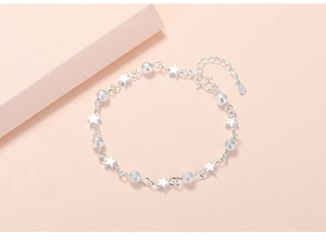Detailed view of S925 sterling silver planet bracelet with frosted beads and hallmark