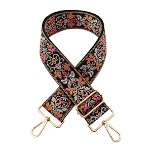 5cm ethnic embroidery wide shoulder strap with floral patterns and gold metal clips