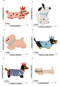 Detailed dimensions of cartoon dog and cat embroidered self-adhesive patches for DIY crafts
