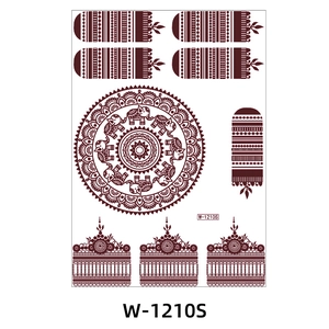 Brown henna lace tattoo sticker with mandala floral patterns and elephant designs