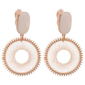 Golden dreamcatcher hoop earrings with white weave and oval stone in French vintage style