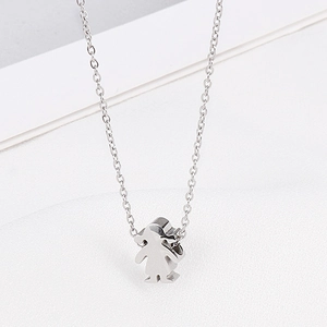 Polished stainless steel penguin pendant with minimalist silhouette on silver O-chain
