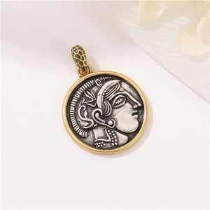 Vintage Roman portrait medallion pendant in silver and gold metal for DIY jewelry making
