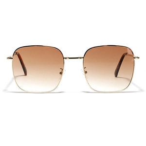 Square metal frame sunglasses with gold finish and brown gradient lenses for men and women
