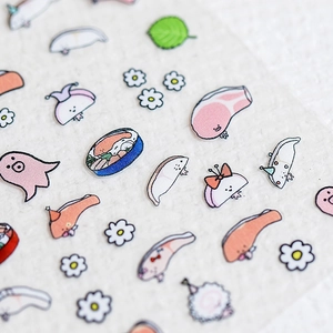 Japanese style hand-drawn sushi food nail art stickers with cute salmon and sushi patterns
