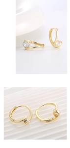 Macro view of S925 sterling silver hoop earrings with 14K gold plating and round zircon