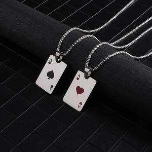 Poker Card Ace Of Hearts Spades Pendant Necklace Stainless Steel Hip Hop Streetwear Jewelry For Couples