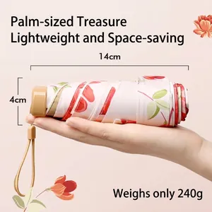 Ultra-lightweight 6-fold mini pocket umbrella with floral pattern and UV protection