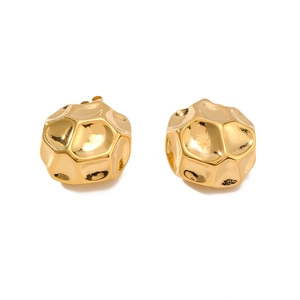 Minimalist gold honeycomb textured earrings with polished hammered finish on white background