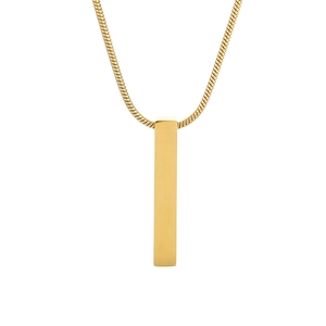 Minimalist gold stainless steel rectangle pendant necklace with sleek snake chain for men