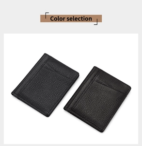 Detail view of two ultra-thin black lychee pattern leather card holders in color selection