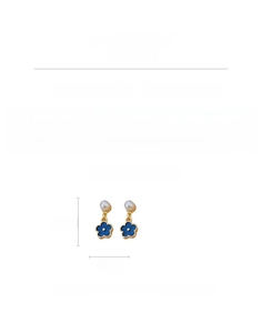Detailed view of silver needle floral earrings with blue drop oil and pearls, size 1.9x0.7cm
