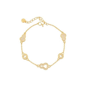 Bracelet plaqué or 24 carats avec breloques de gourde et pièces de monnaie en zircon