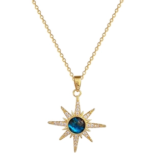 Starry sky zircon necklace with blue opal star pendant and sparkling crystals