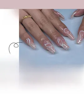 Press-on nails featuring hand-painted white butterfly patterns and silver glitter detail
