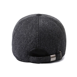 Dark grey winter baseball cap for men with ear protection and adjustable metal buckle
