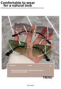 Vue détaillée des lunettes de soleil carrées sans monture avec verres dégradés dorés