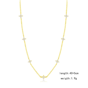 Elegant gold clover necklace with silver diamond centers, length 40+5cm and weight 1.9g