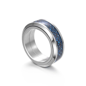 Bague rotative en acier titane pour homme avec motif de dragon celtique bleu incrusté