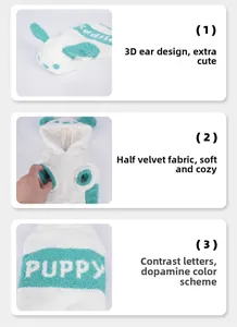 Détails du pull pour chien vert menthe en velours avec oreilles 3D et tricotage PUPPY