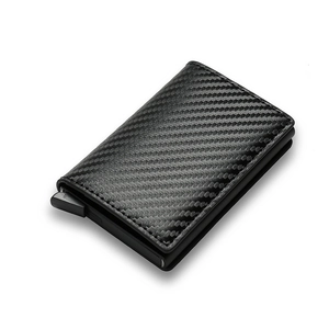 RFID Blocking Pop Up Card Holder Wallet Aluminum Alloy PU Leather Carbon Fiber Texture Minimalist Slim Credit Card Case