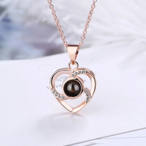 925 silver heart projection necklace in rose gold with sparkling zircon accents