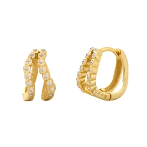 Dual-layer 925 silver hoop earrings with gold plating and zircon inlay for women