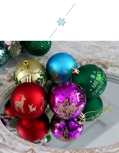 Nahaufnahme von 6cm Weihnachtskugeln mit Glitzer-Rentier-Muster und verschiedenen Texturen