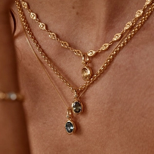 Three-layer gold pendant necklaces with colorful round and oval birthstones