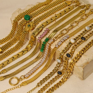 18K gold plated titanium Cuban link bracelet with snake chain and gemstone charms