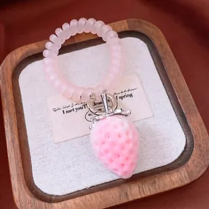 Elastico Per Capelli Cavo Telefonico Rosa Con Ciondolo Fragola Floccata Lega Plastica Spirale Corda Capelli Dolce