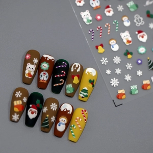 Autocollants À Ongles Gravés 5D Noël Enneigé Père Noël Bonhomme De Neige Flocons PET Auto-Adhésifs Manucure Femmes Filles