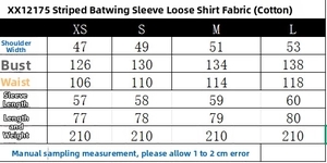 Detailed size chart for the oversized plaid poplin shirt with batwing sleeves
