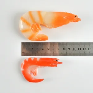 Realistic artificial shrimp models in two sizes for food display and props with ruler reference
