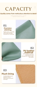 Detail of PU leather storage pouch with precision stitching and soft plush interior