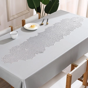 White spider web lace table runner with hollow design for modern dining room decoration